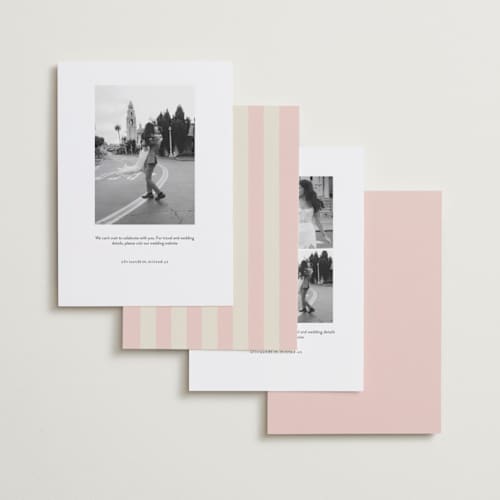 This is a pink grapefruit save the date with standard by Kristie Kern called toast printing on recycled smooth signature in standard