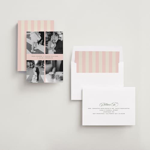 This is a pink grapefruit save the date with standard by Kristie Kern called toast printing on recycled smooth signature in standard