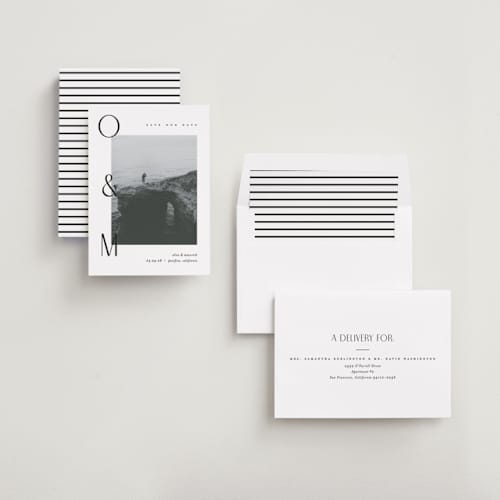 This is a moon save the date with standard by Pixel and Hank called initial printing on recycled smooth signature in standard