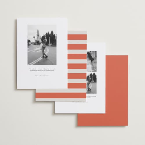 This is a persimmon save the date with standard by Sarah Cohn called surrounding printing on recycled smooth signature in standard