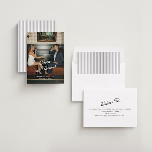 This is a sugar save the date with standard by Paper Raven Co. called manhattan printing on recycled smooth signature in standard