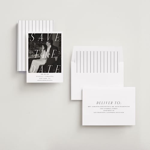 This is a ink save the date with standard by Olivia Raufman called felicity printing on recycled smooth signature in standard