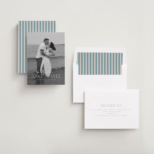 This is a cloud save the date with standard by Wildfield Paper Co called summer love printing on recycled smooth signature in standard