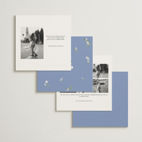 This is a periwinkle save the date with standard by Design Lotus called sweethearts printing on signature in square