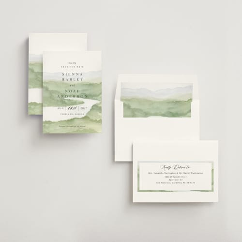 This is a meadow save the date with standard by Elly called the vow printing on signature in standard