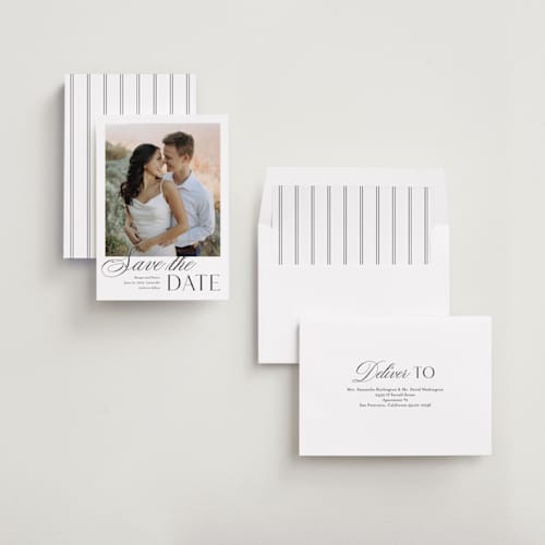 This is a paper save the date with standard by Stacey Meacham called classic manor printing on recycled smooth signature in standard