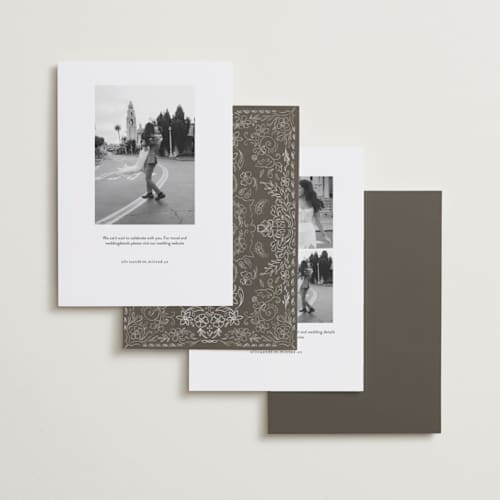 This is a leather save the date with standard by Jenna Holcomb called jackson hole printing on recycled smooth signature in standard
