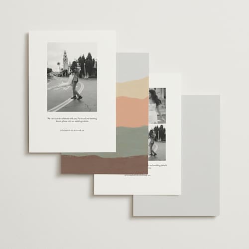 This is a burnt sienna save the date with standard by Cass Loh called desert crayon drawing printing on signature in standard
