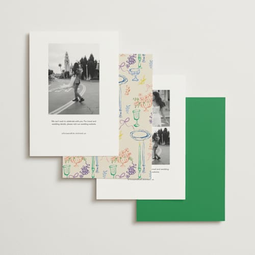 This is a garden save the date with standard by Cass Loh called tablescape drawing printing on signature in standard