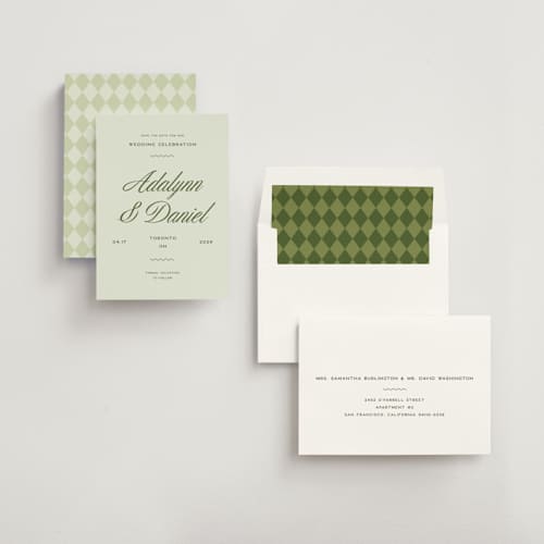 This is a lemongrass save the date with standard by Sam Dubeau called swoon printing on signature in standard