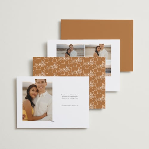 This is a earth save the date with standard by Shiny Penny Studio called disney's mickey mouse tropical  frame printing on recycled smooth signature in standard