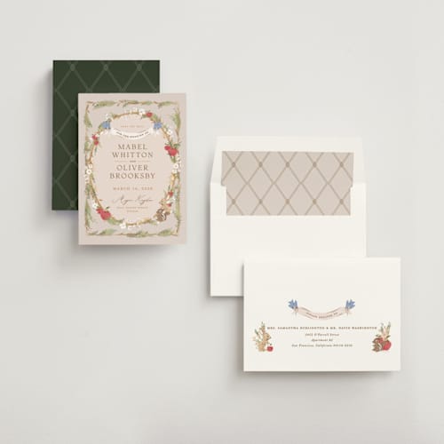 This is a forest floor save the date with standard by Erin L. Wilson called disney’s snow white someday printing on signature in standard