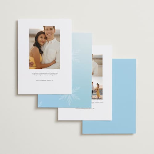This is a aqua save the date with standard by Lori Wemple called frozen printing on recycled smooth signature in standard