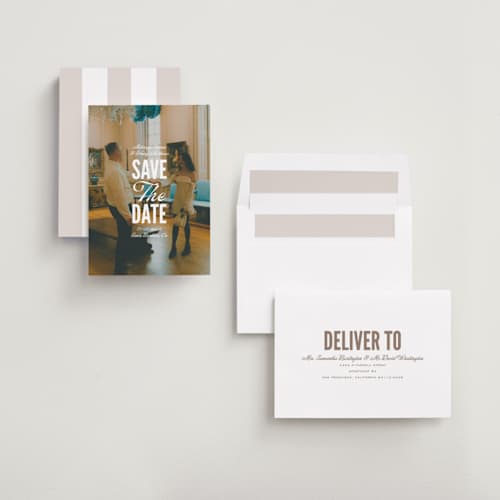 This is a lily save the date with standard by Owl and Toad called full page printing on recycled smooth signature in standard