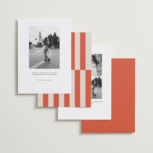 This is a sunset save the date with standard by Rachel Cassel called poster printing on recycled smooth signature in standard