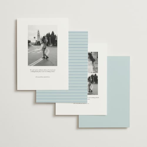 This is a mint save the date with standard by Jennifer Lew called guest check printing on signature in standard