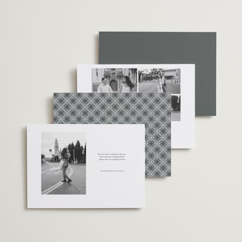 This is a pearl save the date with standard by Kaydi Bishop called on the horizon printing on recycled smooth signature in standard
