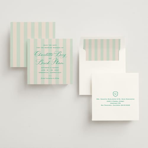 This is a lawn save the date with standard by Megan Davis called racquet printing on signature in square