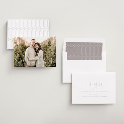 This is a quartz save the date with standard by Kristie Kern called aside printing on recycled smooth signature in standard