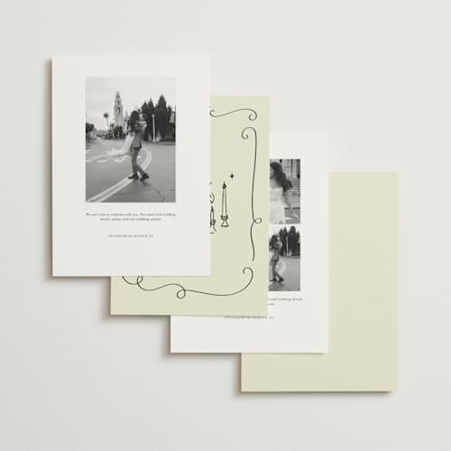 This is a champagne save the date with standard by Helena Vitto called vintage lovers printing on signature in standard
