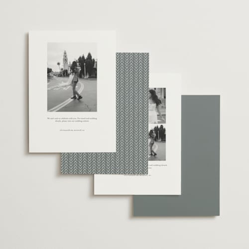 This is a pewter save the date with standard by Sarah Brown called mountainview printing on signature in standard