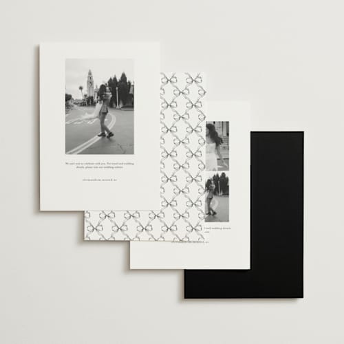 This is a pearl save the date with standard by Leah Bisch called scripted date printing on recycled smooth signature in standard
