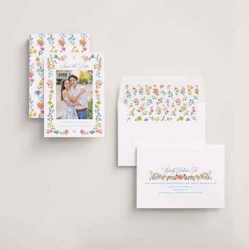 This is a meadow save the date with standard by Petra Kern called everlasting romance printing on recycled smooth signature in standard