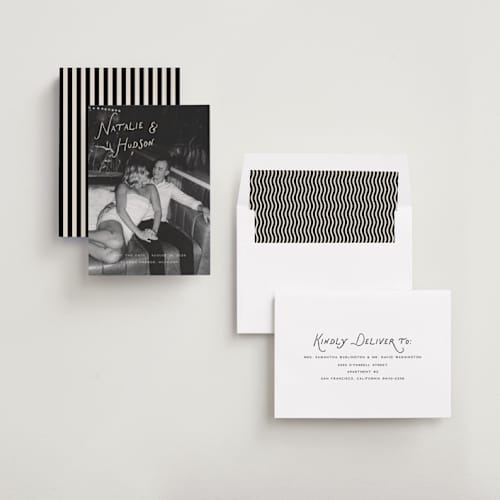This is a buttercream save the date with standard by Pixel and Hank called lovers printing on recycled smooth signature in standard