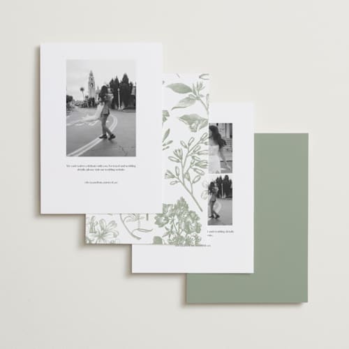 This is a moss save the date with standard by Kelly Schmidt called woods printing on recycled smooth signature in standard