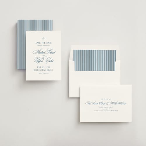 This is a ocean save the date with standard by Kelly Schmidt called hilton printing on signature in standard