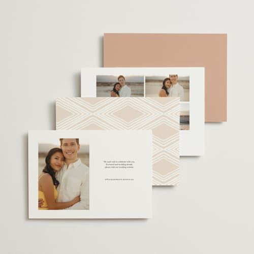 This is a porcelain save the date with standard by Leah Bisch called grace printing on recycled smooth signature in standard