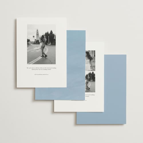 This is a sky blue save the date with standard by Paper Sun Studio called farm and field printing on signature in standard