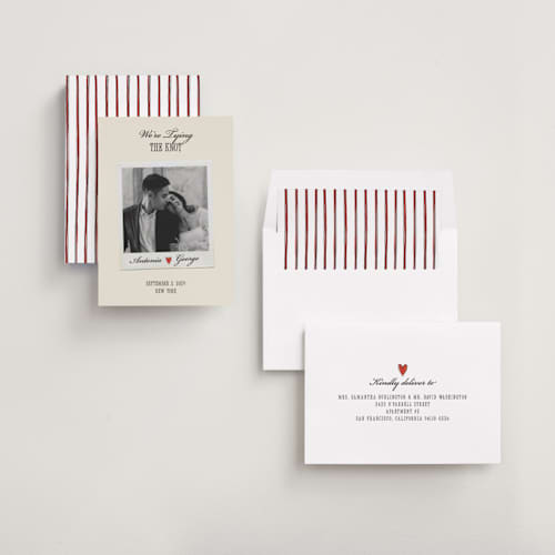 This is a lily save the date with standard by Pati Cascino called two hearts printing on recycled smooth signature in standard