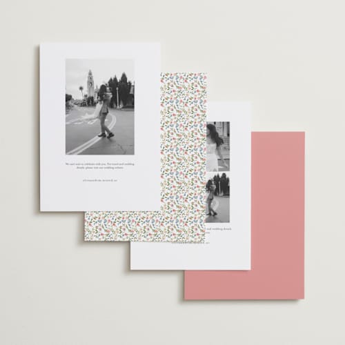 This is a blush save the date with standard by Susan Moyal called monogramed printing on recycled smooth signature in standard
