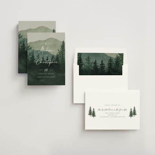 This is a jade save the date with standard by Elly called the forest printing on signature in standard