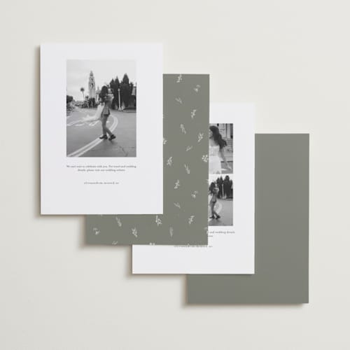 This is a snow save the date with standard by Joanna Griffin called classic printing on recycled smooth signature in standard