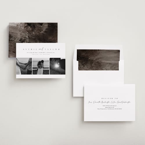 This is a tuxedo save the date with standard by Kate Ahn called from us printing on recycled smooth signature in standard