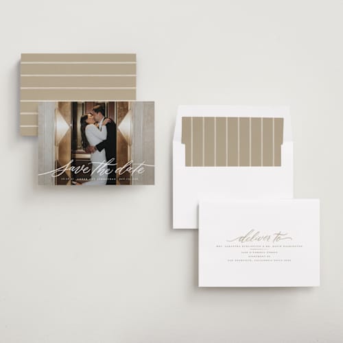 This is a chamomile save the date with standard by Wildfield Paper Co called daisy printing on recycled smooth signature in standard