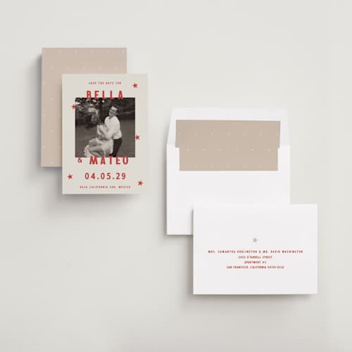 This is a sierra save the date with standard by Ani Somi called coyota printing on recycled smooth signature in standard