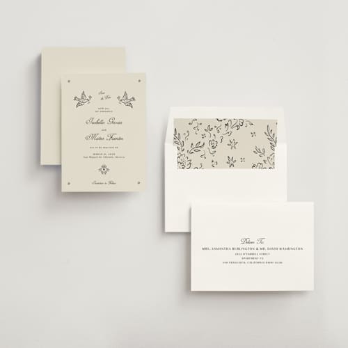 This is a ivory save the date with standard by Ani Somi called milagro printing on signature in standard