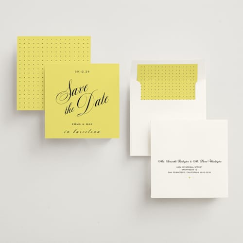This is a lemon save the date with standard by Ani Somi called in lights printing on signature in standard