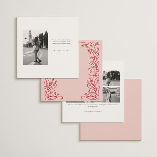 This is a brick save the date with standard by Julia Liverton called love in bloom printing on signature in standard