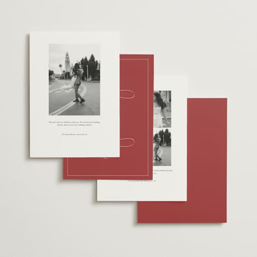This is a burgundy save the date with standard by Helena Vitto called elizabeth printing on signature in standard