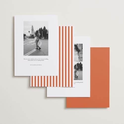 This is a orange peel save the date with standard by Megan Davis called miro printing on recycled smooth signature in standard