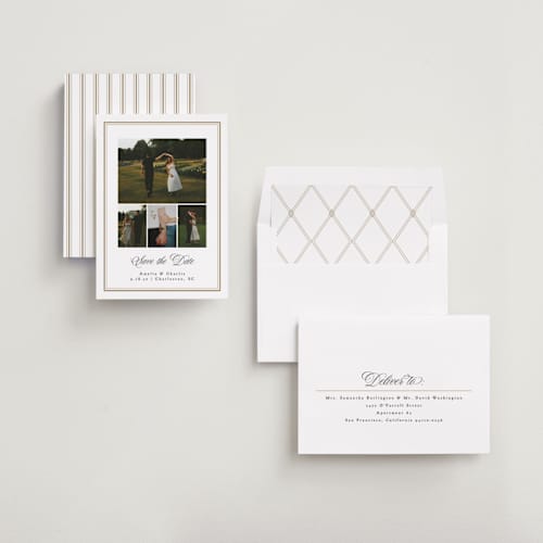 This is a snow save the date with standard by Erin L. Wilson called hampton house printing on recycled smooth signature in standard