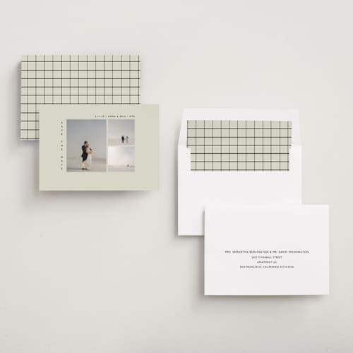 This is a vanilla save the date with standard by Bryanna Mehner called minimal printing on recycled smooth signature in standard