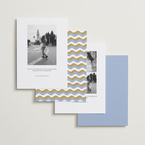 This is a aqua save the date with standard by Baumbirdy called wavy frame printing on recycled smooth signature in standard