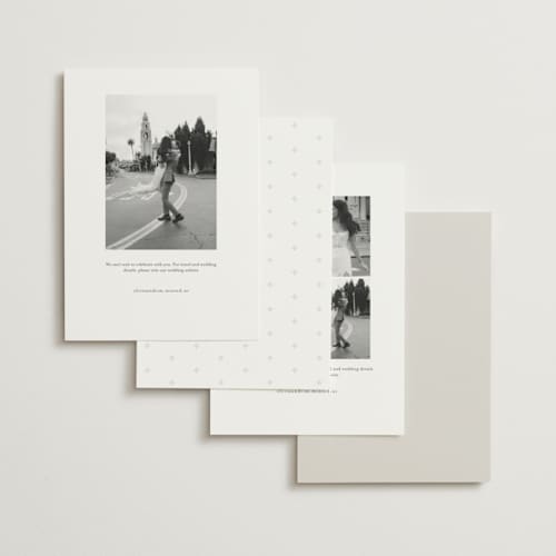This is a obsidian save the date with standard by Jennifer Postorino called stacked type printing on signature in standard