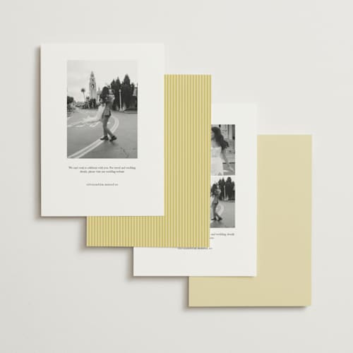 This is a citrine save the date with standard by Olivia Kanaley Inman called eyelet printing on signature in standard
