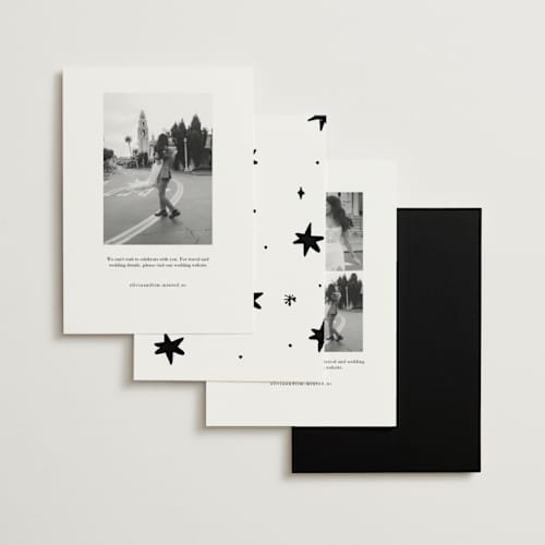 This is a leather save the date with standard by Helena Vitto called happiest hour printing on signature in standard